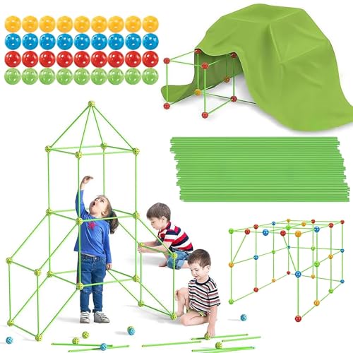 Haoutdory 122pcs Kreatives DIY Bauspielzeug,DIY HöHle Kinder Konstruktionsspielzeug,DIY Fort Konstruktions Spielzeug Mit Spielzelt,HöHle Bauen Kinder Bauspielzeug Für MäDchen Jungen
