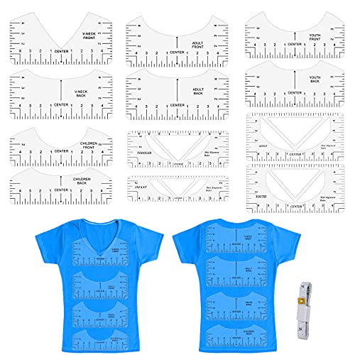 LncBoc T-Shirt Ausrichtungslineal, 12pcs Ausrichtungslineal Werkzeug Für T-Shirt, Bastellineal mit Führungswerkzeug für die Gestaltung des Modezentrums, T-Shirt Lineal Guide Tool Set für V-Ausschnitt