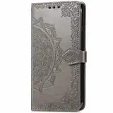 Rnrieyta Miagon für Oppo A79 5G Hülle,Grau Mandala Blume Prägung PU Leder Flip Cover Schutzhülle Brieftasche mit Kreditkartenhaltern