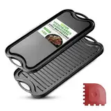 NutriChef Grillplatte, 50,70x25.68cm- Plancha Grillplatte, Grillpfanne- aus Gusseisen mit Glatter & Geriffelter Seite, Bratplatte- für Elektro, Gas & Keramik, Ofen, BBQ, Gasgrill, Antihaftbeschichtet