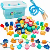 Faerly® Fädelspiel 60 Teile + Box - Montessori Spielzeug ab 2 3 4 5 6 Jahre für Kinder Pädagogisches Spiele Bauernhof Motorikspielzeug Holzspielzeug Feinmotorik