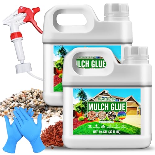 Kieskleber - 2L Konzentrieren Mulchkleber, Gebrauchsfertig Kiesbinder zum Verkleben von Kies, Rinde, Steinen - Harzkieskleber Mulch Glue Binder mit Applikator für Gartenwegen, Rabatten, Landschaftsbau