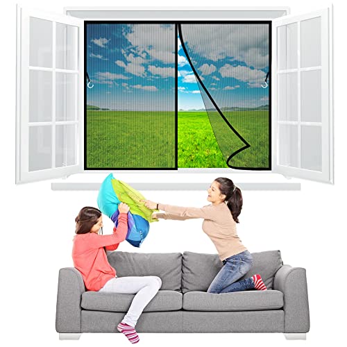 Magnet Fliegengitter Fenster Insektenschutz BalkonFenster Magnetvorhang Fenstervorhang Vorhang 105x100 cm für TerrassenFenster KellerFenster SchiebeFenster, Küche, Schlafzimmer, Hof - Schwarz Z