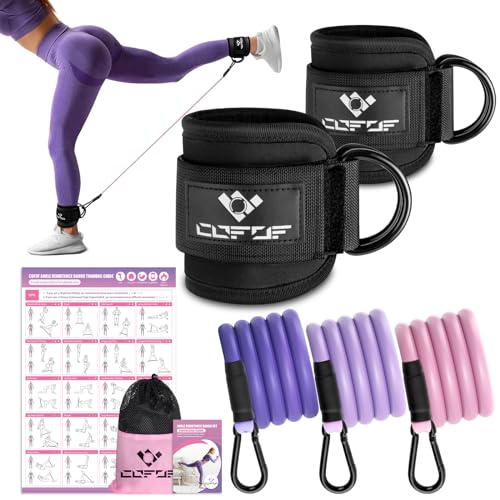 COFOF Knöchelwiderstandsbänder 5 Stück - Frauen Widerstandsbänder Set mit Knöchelriemen für Kickbacks, Bein-Glute-Übungsgeräte, Fußschlaufen Kabelzug für Training mit Trainingsposter