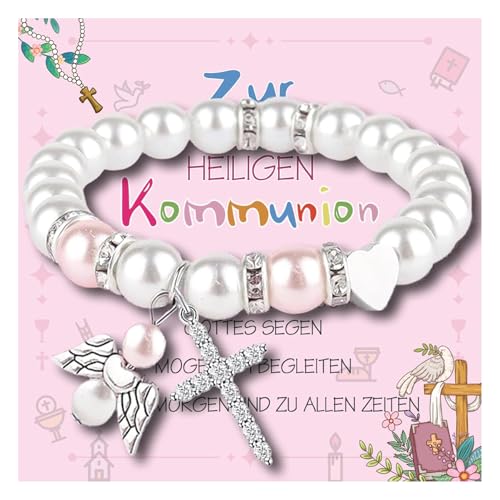 QUANMAITONG Kommunion Geschenke Für Mädchen Kreuz Armband,Erstkommunion Geschenk Kommunion Mädchen,Schutzengel Armband Mädchen Coole Geschenke Zur Kommunion