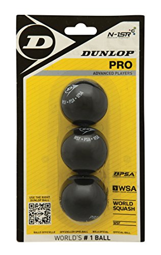 Dunlop Squashbälle Pro doppelGelb, 3 Stück im Blister, Offizieller Turnier-Squashball, schwarz 2 gelbe Punkte