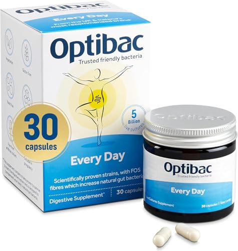 OPTIBAC PROBIOTICS Für Jeden Tag | 5 Mrd Bakterienkulturen | Natürliches Nahrungsergänzungsmittel | Tägliche Einnahme Empfohlen | Lactobacillus Acidophilus & Bifidobacterium, 30 Kapseln