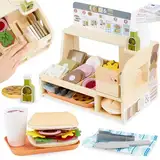 Mamabrum Sandwichbar Holzspielzeug - Kreatives Rollenspielset mit Zubehör für Kinder, Restaurant & Küche, pädagogisches Spielzeug ab 3 Jahren, ideal für fantasievolles Spielen