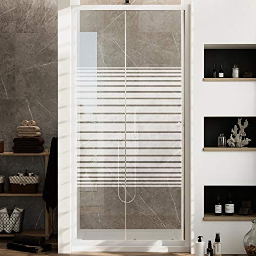 Duschtür Weiß 110 CM H185 mit Milchglas Streifen Mod. Blanc