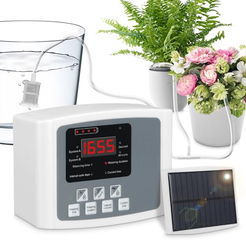 Aofesel Bewässerungssystem Balkon, Indoor Bewässerungssystem Programmierbare Digitalanzeige, Solarpumpe, Automatisches Bewässerungssystem Mit Akustischem Alarm Für 10 Topfpflanzen