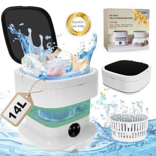 Portable Mini Waschmaschine Mit Schleuder - 14L 40W Camping Waschmaschine Mini Washing Machine Faltbare, Kleine Waschmaschine Mobile Waschmaschine für Babykleidung Unterwäsche Reise(Ultra-Reinigung)