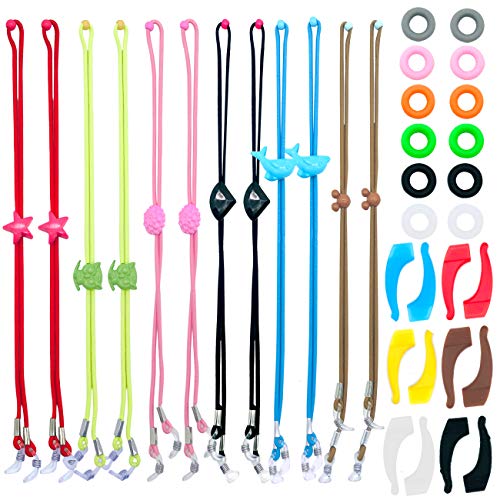 CKANDAY 12 Stück Kinder Brillenband, mit 12 Paar Silikon-Ohrgriffhalter, verstellbare Anti-Rutsch-Brillenhalter-Haken für Sport-Sonnenbrillen Jungen Mädchen