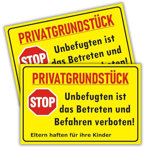 2 Stück - Privatgrundstück Schilder - (30x20 cm - 3 mm Kunststoff) - Betreten und Befahren verboten - Schild Privatgrundstück - Privatweg - Zutritt verboten - Durchgang Privat - Betreten Verboten