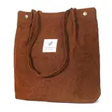 iophi Mode Strandtasche Tote Bag, Leichte Cord Tasche Damen Jutebeutel Umhängetasche Shopper Damen Groß Beutel für Schule, Arbeit, Einkaufen, Reisen und den Täglichen Gebrauch (Braun)
