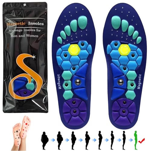 Magnetische Massage Einlegesohlen Magnetische Einlegesohlen Zum Abnehmen Einlagen Zum Abnehmen Original Akupressur Einlegesohlen Herren Damen Plantarfasziitis Reflexologie Akupressur Einlagen(Blau, M)