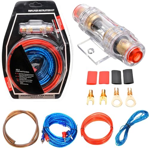 SPORWAY Endstufe Kabel Set, 10GA Kfz Verstärker Kabelsatz, 1500w Installations Car Verstärker Kabelset, Anschluss Set Auto Verstärker Kabel Set, Subwoofer Kabel Set Endstufe Kabel Car Audio Wire