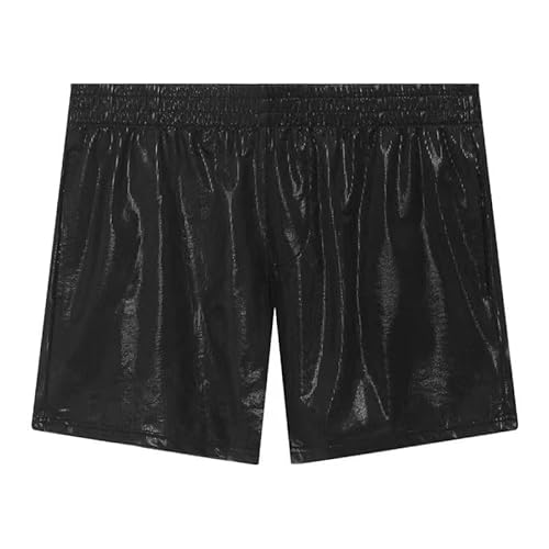 MEGAHERZ Herren-Shorts aus PVC-Leder, elastischer Bund, kurze Hose mit Taschen, Schwarz , L