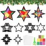 BOOMTOP 15 Weihnachten Basteln Fensterbilder Sterne Bastelset Kinder Fensteraufkleber Sternen Bunte Weihnachten Deko Fenster Sticker Schablonen DIY Winter Advent Silvester Kreative Geschenke