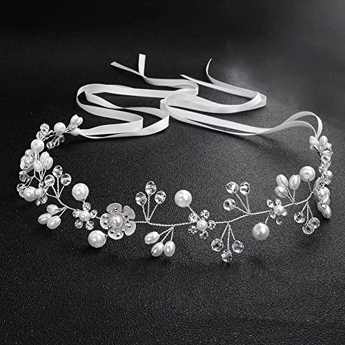 Uongeod Brautschmuck mit Kristallperlen, Bohemian-Stil, Kopfschmuck, Blätter, Ranke, Blume, Hochzeit (Silber)