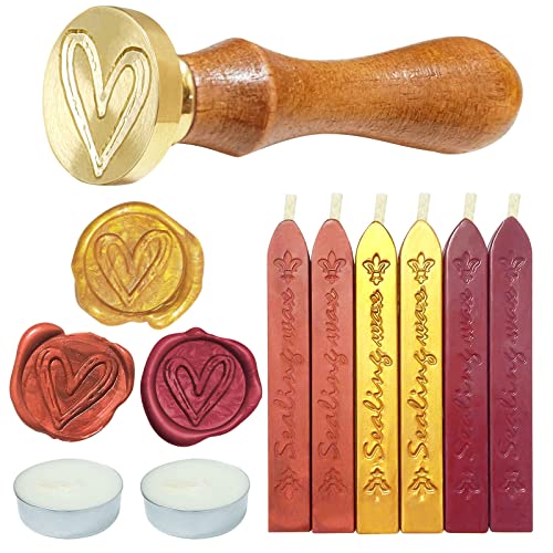 9-teiliges Set Retro Siegelwachs, Siegelwachsstäbe mit Dochten und Wachssiegel Stempel, wachssiegel für Vintage Siegellack Stempel Brief,Einladungen,Geschenk,Paket (Gold/Burgund/Braun)