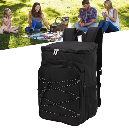 Kühlrucksack, Kühl Rucksack Groß Kühltasche Picknicktasche Thermo Rucksack mit Seitentaschen für Camping Outdoor Reisen BBQ Wandern Schwarz Wasserdicht Auslaufsicher