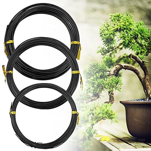 WUHEECOME 3 Stücke Aluminium Bonsai Draht Eloxiert Aluminiumdraht Training Kabel Schwarz Basteldraht für Pflanzen Baum Training Draht Drahtset für Bonsai Baum Pflanzen (10m Größen 1.0/1.5/2.0 mm)