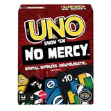 UNO Show 'em No Mercy - 56 zusätzliche Karten, harte Aktionskarten und brutale Spielregeln für die gnadenloseste Version, Stapelregel und Handkartentausch, ab 7 Jahren, HWV18