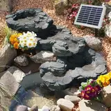 Solar GARTENBRUNNEN Bachlauf QUELLBACH II mit LED-Licht/Hybrid-System, 230V ZIERBRUNNEN VOGELBAD Wasserfall GARTENLEUCHTE TEICHPUMPE - SPRINGBRUNNEN WASSERSPIEL für Garten, Gartenteich, Teich