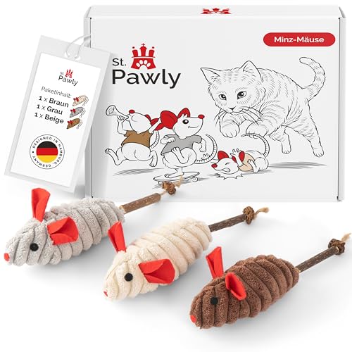 ST.PAWLY® Minz-Mäuse - Katzenspielzeug - Katze Maus - Selbstbeschäftigung - Spielzeugmäuse für Katzen, Katzenminze - Matatabi Stick - Katzenspielzeug Natur