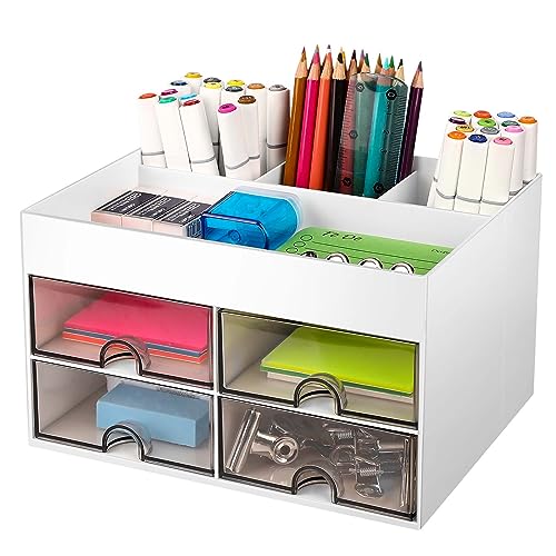 Miiepls Schreibtisch organizer, Platzsparendes Desk Organizer mit 4 Schubladen Schubladen, Multifunktionaler Organizer für Schreibtisch Schule Home Office