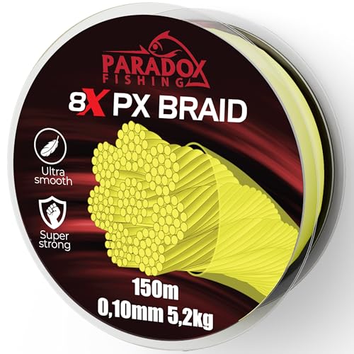 Paradox Fishing 8X PX geflochtene Angelschnur 150m 0,10mm 5,2kg – Angelschnur geflochten- eng geflochten – perfekt zum Spinnfischen auf Forelle