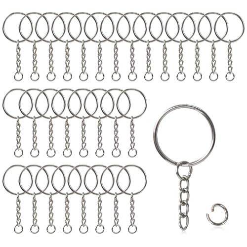 Hanyousheng 60 Stück Schlüsselanhänger Ringe Set, Schlüsselringe, 30 Stück Schlüsselringe mit kette, 30 Stück offene Binderinge, Ring Schlüsselanhänger für Schlüssel Handwerk DIY Schmuckherstellung