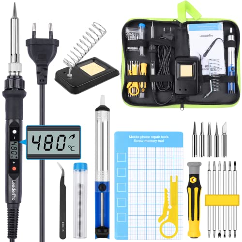 Elektrischer Lötkolben Set - 80W Lötkolben Lötset, am Lötkolben, Einstellbare Temperatur 180℃-480℃ mit Lötkolben Stift,Lötspitzen, Holzofen Tipps, Brennkolben für Holz und DIY Kunst