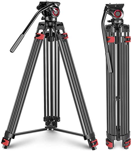 Neewer Dreibeinstativ Professionelle Schwerlast Videokamera Stativ, 163 cm Aluminiumlegierung mit 360 Grad Flüssigkeitskopf, 1/4 und 3/8 Zoll Schnellspannerplatte, Tasche, Tragkraft bis zu 8 Kilogramm