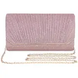 BAIGIO Elegante Abendtasche Damen Clutch Umhängetasche Klein Handtasche Brauttasche mit Glitzer und Abnehmbarer Kette, Frauen Kettentasche für Hochzeit Party Cocktail Abschlussball Freizeit (Rosa)