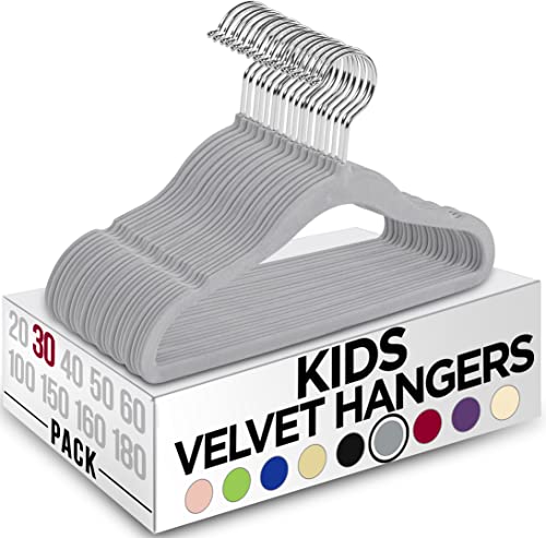 Utopia Home Kids Kleiderbügel Velvet (30 Pack) - 11 Inch Durable Baby Kleiderbügel für Closet - Perfect Toddler Nursery Kleiderbügel Non Slip für den täglichen Gebrauch (Grau)