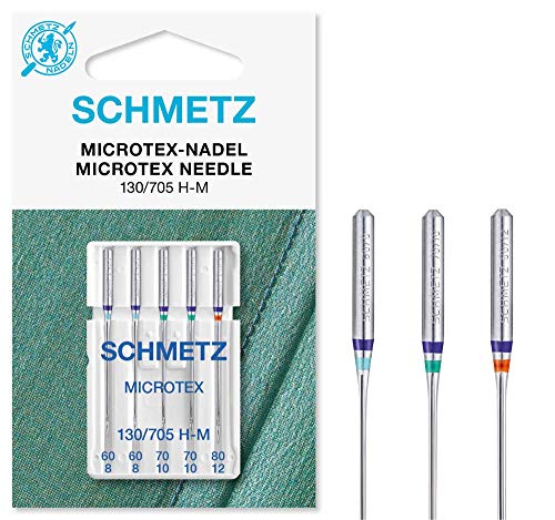 SCHMETZ Nähmaschinennadeln im Set | 5 Microtex-Nadeln | 130/705 H-M | Nadeldicken: 2x 60/8, 2x 70/10 und 1x 80/12 | auf allen gängigen Haushaltsnähmaschinen einsetzbar