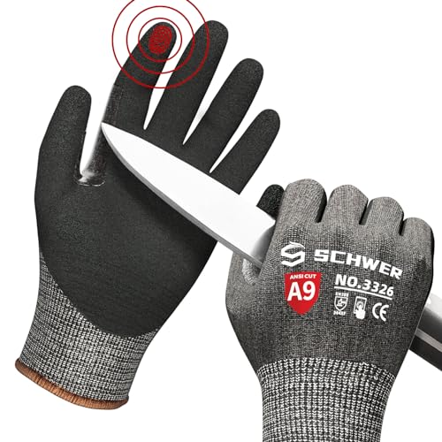 Schwer Schnittschutzhandschuhe LEVEL A9/F,erfüllt die höchsten US-amerikanischen und europäischen Normen für extremer Schnittschutz,PFAS-frei,langlebig,Rutschfest, haltbar, Touchscreen,schwarz,L