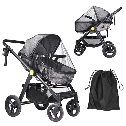 LEMESO Universal Insektenschutz für Kinderwagen Mückennetz schwarz Moskitonetz für Buggy mit Tasche