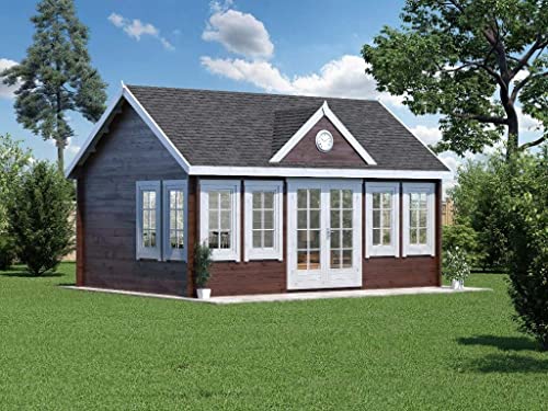 Alpholz Gartenhaus Clockhouse-XL aus Massiv-Holz | Gerätehaus mit 44 mm Wandstärke | Garten Holzhaus inklusive Montagematerial | Geräteschuppen Größe: 550 x 400 cm | Satteldach