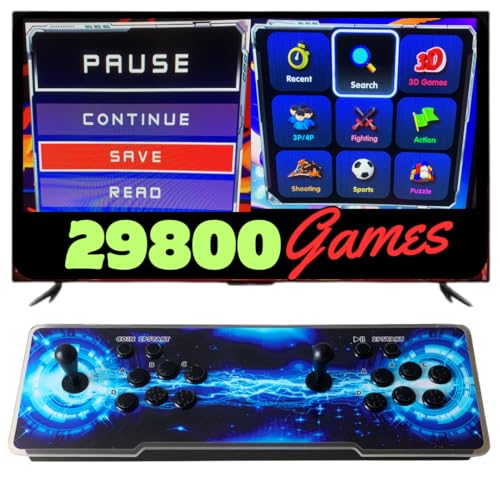 ZYZYZK Arcade-Konsole mit 26800 originalen Retro- und 3D-Spielen, farbwechselnden LEDs, ovalem Soundsystem und Joysticks