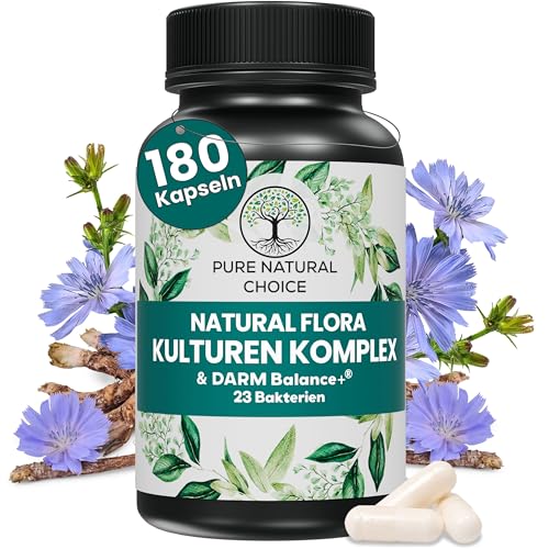Natural Flora Komplex – 23 Bakterienstämme mit 440 mg Inulin & Darm Balance Formel, 20 Mrd. KBE, TÜV-geprüft,Vegan mit Lactobacillus & Bifidobakterien, 180 Magensaftresistente Kapseln, 3-Monatsvorrat