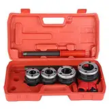 Rohreinfädler-Set, Manuelles Einfädeln für Klempner, 4 Matrizen, Manuelles Klempner-Rohreinfädler-Set aus Temperguss, 1/2 Zoll, 3/4 Zoll, 1 Zoll, 1-1/4 Zoll Matrizen-Set mit Aufbewahrungskoffer