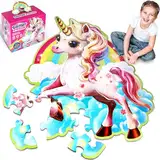 Mädchen Einhorn Boden Puzzle Spielzeug: Geschenk Mädchen 4 5 6 7 Jahre - Puzzles für Kinder im Alter von 4 5 6 7 8 Jahren - Einhorn Geschenke für Mädchen Glitzernd Puzzle ab 4 5 6 7