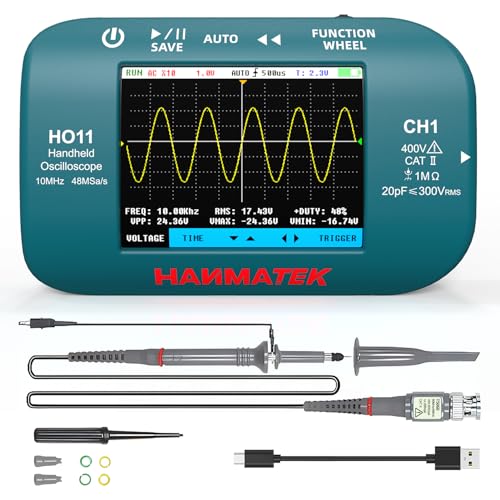 HANMATEK HO11 Handheld Digital Oszilloskop - 10MHz Bandbreite, 48MSa/s Hochpräzisionsabtastung, 2.8“ TFT Display, USB aufladbar, fortschrittliches Triggersystem, tragbar für Feldarbeit