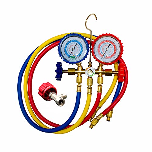 Todoelectrico Set Manometer plus Absperrhahn für Gasladung, R410, R404, R32 800 PSI 55 bar für Klimaanlage