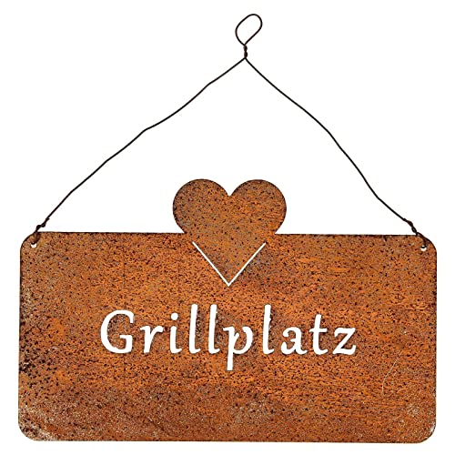 SIDCO Grillplatz Schild Rost Spruchtafel Gartendeko Wanddeko Garten Hänger Edelrost