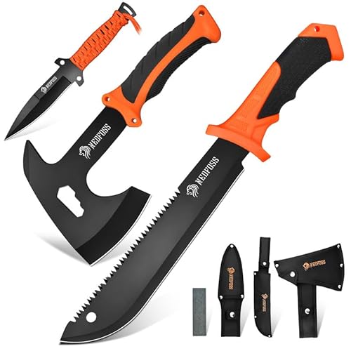 Nedfoss Outdoor Messer Outdoor Beil Survival, Axt Survival Survival Axt Outdoor Axt Camping Beil & Axt, Camping Messer Jagdmesser Gürtelmesser Outdoor Survival Messer Set, Machete scharf echt