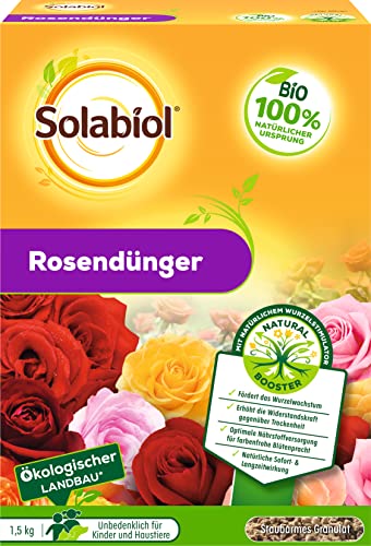 Solabiol Rosendünger mit Wurzelstimulator und natürlicher Sofort- und Langzeitwirkung, 1,5 kg Packung, dunkelbraun