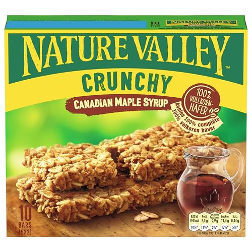 Nature Valley Crunchy Kanadischer Ahornsirup, Müsliriegel Großpackung, 5er Pack, Haferriegel, Köstliche Vollkorn Hafer Riegel ohne Konservierungsstoffe, laktosefrei, 50 Riegel – je Packung 2 Riegel